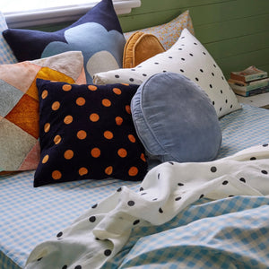 Dusty Blue Velvet Penny Round Cushion