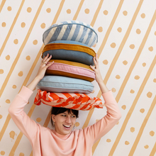 Load image into Gallery viewer, Dusty Blue Knit Penny Round Cushion
